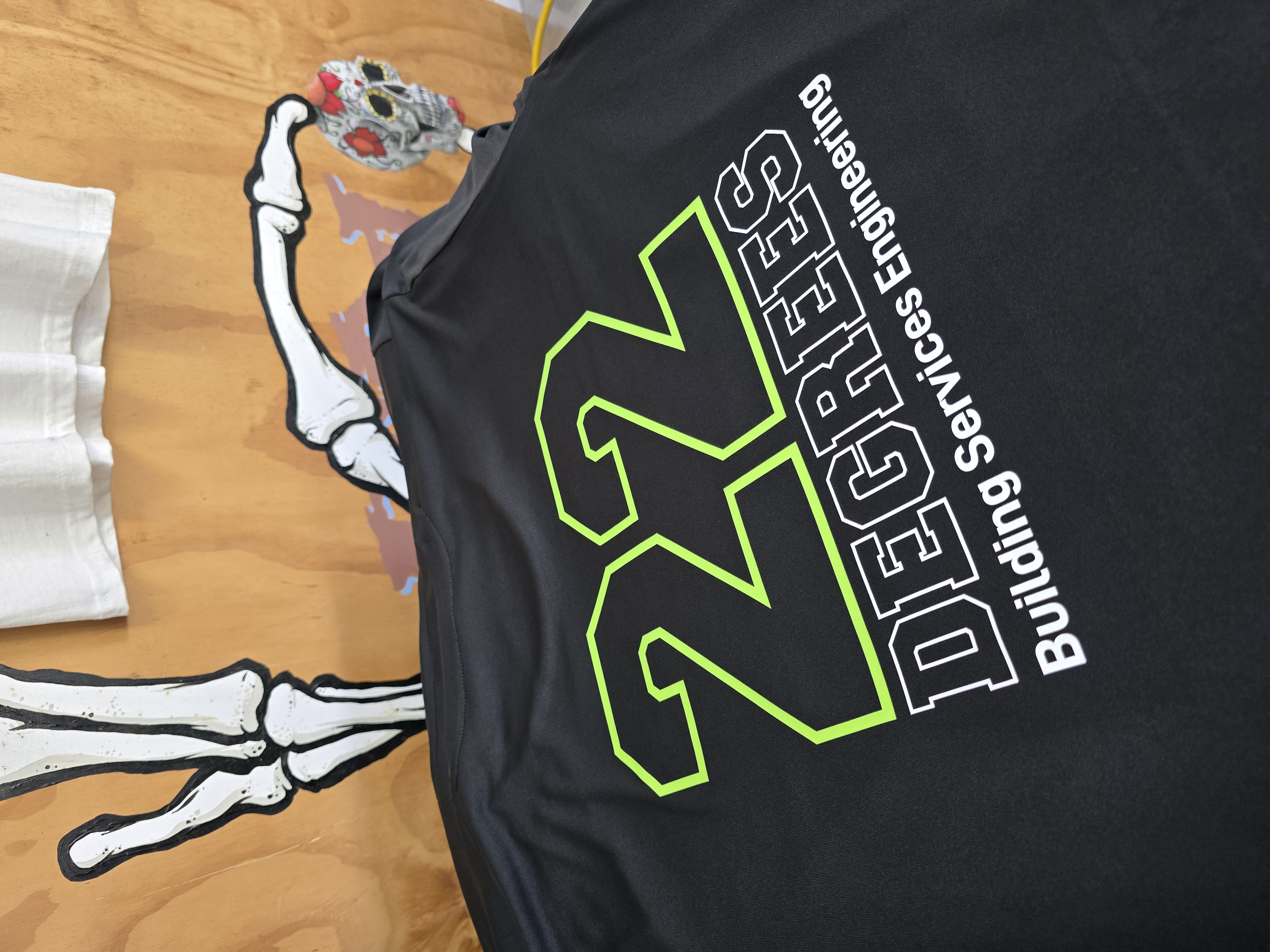 Close-up of screen-printed custom t-shirt graphic